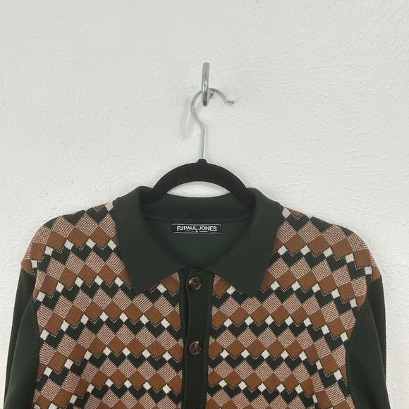 PJ Paul Jones VTG Inspired Argyle Cardigan Sweater Collar Button Down Grandpa S - Picture 3 of 12